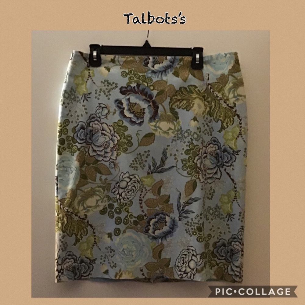 (A) TALBOTS Blue Floral Pencil Skirt Large 12